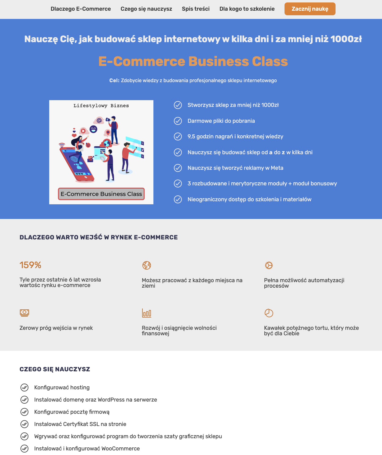 Strona internetowa, landing page szkolenia z budowania profesjonalnych stron oraz sklepów internetowych